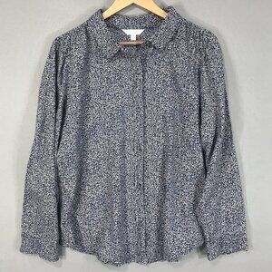 LC Laruen Conrad Top Women's 2XL Blue Floral Blouse Button Up Long Sleeve Shirt